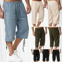 Muškarci Ljeto Pamučna mješavina Dužina vunena hlače Casual Baggy Capri kratke hlače