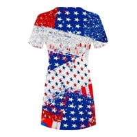 Dnevne haljine za žene Američka zastava Štampani labavi okrugli vrat kratki rukav, ljetna ležerna ležerna