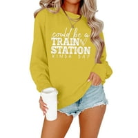 Drpgunly Wemens Pismo moglo bi biti željeznička stanica Vrsta dnevna sitnica s dugim rukavima s dugim rukavima Top pulover Ženske odjeće Poliester Yellow XXL