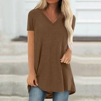 Ženske majice i bluze Kafa rasporeda Ženska duga košulja prevelika majica kratkih rukava Ljetna V-izrez