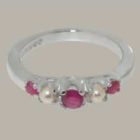 Britanci napravio 9k bijeli zlatni prsten s prirodnim rubinim i kultiviranim bisernim ženskim prstenom - Opcije veličine - veličine 4
