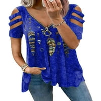 Capreze Dame Majica izdubljena vrhova kratkih rukava majica sa kratkim rukavima Zip up bluza cvjetni ispis paunski plavi l