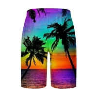 Havajski kratke hlače za muškarce plus veličina šarenog zalaska sunca palma za ispis za ispis elastičnih struka kupaćih trupa casual ljetna ploča za surfanje plaže kratke hlače s kratkim hlačama Multicolor S
