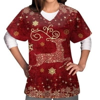 Daqian Womens Plus veličine T-majice Ženske vrhove kratkih rukava V-izrez Božićni tiskarski tisak na