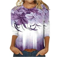 CAVEITL Ljetni vrhovi za žene Trendy, ženska modna tiskana labava majica Srednja rukava Bluza okrugli