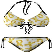 Zlatna vrpca za djetinjsku svijest o raku Bikini setovi Halter Troangle Tie Side Dvije žene kupaće kostim