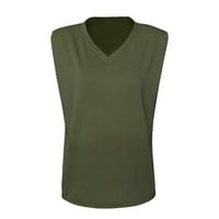 Lopecy-Sta ženski modni majica s rukavima bez rukava sa ramenom sa ramenim jastukom od labavog prsluka nanosi tenk za čišćenje za žene Ženske tenke Green