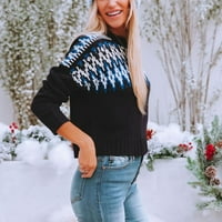 Ženska modna casual retro color kontrastni ispis pletiva dugih rukava okrugli džemper za okrugli izrez