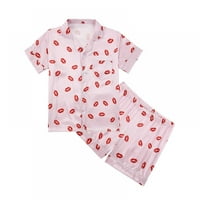 Ljetna dječja djevojka čista boja imitiraju svilene pidžame kratkih rukava s kratkim hlačama za spavanje, 5- godina