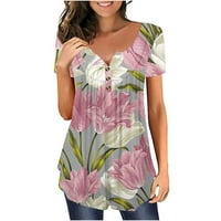 Kakina S Clearence Ženske košulje za ljetne ženske ležerne vrhove V- izrez Sakrij trbuh kratkih rukava majice Slatka cvijeća tunika bluze