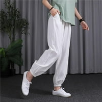 TUPHREGYOW ženske hlače Cladic Classic Pamučne posteljine široke noge rastezanje labavih hlača s džepovima