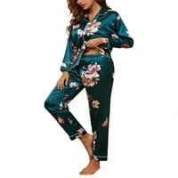 Set Elegant cvjetni print rever PJ pant setovi dugih rukava tamnozelene ženske pidžame setovi