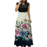 Dyegold sandresses za žene Casual Ljeto - stranačka haljina za žene okrugli vrat kratki rukav cvjetni