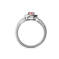 Ružičasti turmalinski i dijamantski halo zaručni prsten sa milgrain radom 1. CTTW u 14K bijelom zlatu .Size 7.0