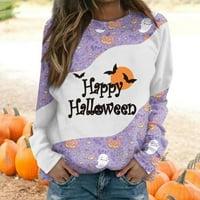 Trend trik ili trend Himway Casual s kapuljačom Ženska modna Halloween Print Dugi rukav Crew pulover za posadu Top bluza Purple XXL