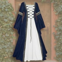 Anuirheih Vintage Gothic Haljina za žene s dugim rukavima kvadratni vrat labavi-fit patchwork cosplay