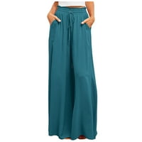 Hlače za žene Trendy Ženska modna ljetna čvrstog kafere džepa elastična struka duge hlače Loose hlače za žene ljeto na čišćenju