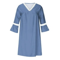 Ženske haljine V-izrez SOLID rukav dress-duljina Fit & Flare haljine plavi m