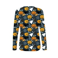 Strungten ženska majica Pola zip okruglog vrata dugih rukava Halloween Ispis nepravilnih gumba dolje