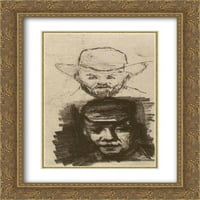 Vincent Van Gogh Matted Gold Ornate uramljena umjetnost Ispis 'Dvije glave muškarca sa bradom i šeširnim seljakom s kapom'