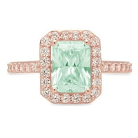 2. CT Sjajni smaragdni rez simulirani zeleni dijamant 14k Rose Gold Halo Solitaire sa Accentima prsten