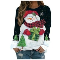 Ženska modna casual santa claus sretan božićni print uboda looselong džemper s rukavima crna l
