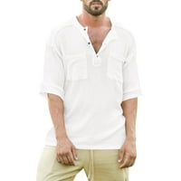 Ljetni modni muškarci majice Ležerne prilike pamučne posteljine košulje s majicom kratkih rukava, majica
