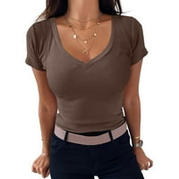 Ženska košulja za dezeju rebrasta obložena majica s kratkom rukavom Basic Plit Top Bluze
