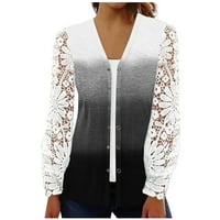 Tkinga moda Ženska kardigan lagana otvorena prednja ležerna labava jakna s čipkom patch patchwork dugme