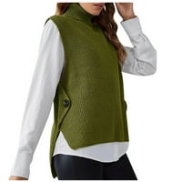 Dugme Split Vest visokim rumskom džemperima za žene za vuku s dugim rukavima Dressy Casual Tops Jesen Trendy Jumper Trendi Osnovni džemper vojska zelena XL