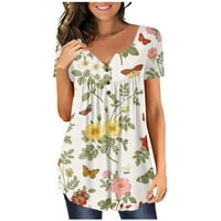 Ženska plus veličine Henley majica V-izrez kratki rukav naglih bluze sa labavim bluzama Tunički vrhovi 2xl