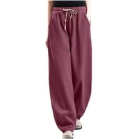 Ženske moderne hlače opuštene čvrste boje izvlačenja elastične struke duge hlače sa džepom casual baggy ulice stilske dukseve vino xl