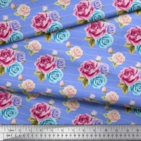 Laimoi Poly Georgette Tkanina pruga, lišće i ruža cvjetna tiskana tkanina od dvorišta široko