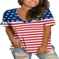 Dabuliu 4th July Majica Ženska američka majica zastava Strips Reglan kratki rukav USA Patriotsko tenkovi