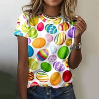 Uskršnji ženski majica Casual Easter Print Slatka zeko i jaja Grafički okrugli vrat Kratki rukav Ties Bluzes