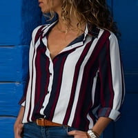 Grafičke majice za žene Vintage Žene Casual mangeni dugi rukavi V-izrez V-izrez Up Striped bluza za