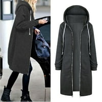 Dyfzdhu duga jakna za žene plus veličine tople zip dukseve sa čvrstim dugim rukavima