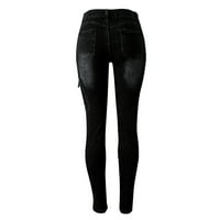 Pgeraug ženske hlače pune dužine traperice za zip patent patent džep čvrste teške pantalone za žene