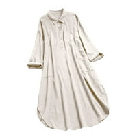 Ljetne haljine za žene modni casual Henley dugih rukava s linijskim haljinama na srednjim duljinama