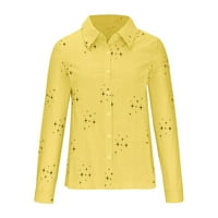 ClearEance Womens Dugme dolje Košulje Pamuk Jesen Ležerne prilike Trendi dugih rukava Vintage Ispiši labavi Slatki bluza, žuti XXL