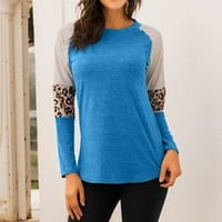 Olyvenn skraćene tuničke košulje za žene moda Žene Blok pulover Leopard tisak Duks Raglan s dugim rukavima