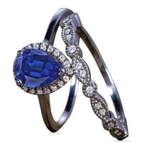 1. CT - laboratorija u obliku kruške stvorena plava safir - halo zaručnički prsten - vintage - set za vjenčani prsten - 18K crno zlato preko srebra