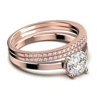 Spektakularno i ukrasno 2. Carat Round Cut Diamond Moissanite Solitaire Angažman prsten, vjenčani prsten, Trio set u srebru s 18k ružičastog pozlašta za nju