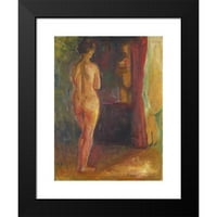 Edvard Munch Crni moderni uokvireni muzej umjetnički print pod nazivom - goli ispred ogledala