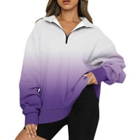 Ženske grafičke dukseve Loop Fit Dukseri prevelirani polu zatvarajući pulover Bling Bling Bling gradijentni tisak Quarth Zip Trendy Top