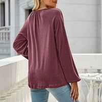 B91XZ Fall odjeća za žene 2205Long rukava s majicama Boja bloka Comfy casual bluze Tunike vrhovi modne odjeće crveno, m