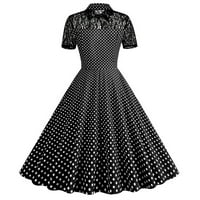 FSQJGQ Ljetne haljine Vintage Big ljuljačke večernje haljine za žene retro kratkih rukava Rockabilly Swing Class Prom haljina polka točkice svečane haljine crne s