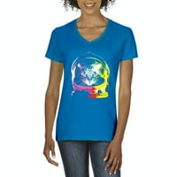 Arti - Ženska majica s kratkim rukavima V-izrez - svemir mačka