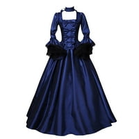 HGW žene Vintage retro gotičke haljine s dugim rukavima dugačke haljine plave m