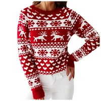Tking modni ženski modni božićni plemenki otisni otisni džemper sa dugim rukavima božićni kostimi za žene - crvene s